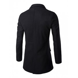 Men's Korean Slim Simple Gentleman Dress Long Section Woolen Coat,Cotton / Polyester Long Sleeve-Black / Gray
