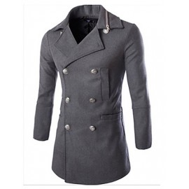 Men's Solid Casual / Work Coat,Cotton Long Sleeve-Black / Brown / Gray