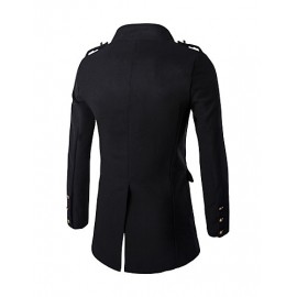 Men's Military Style Slim Badges Woolen Coat,Cotton / Polyester Long Sleeve-Black / Gray