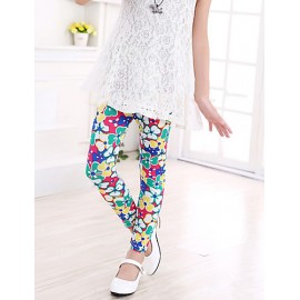 Girl's Casual/Daily Floral Leggings,Cotton Summer / Spring / Fall Green / Pink / White  