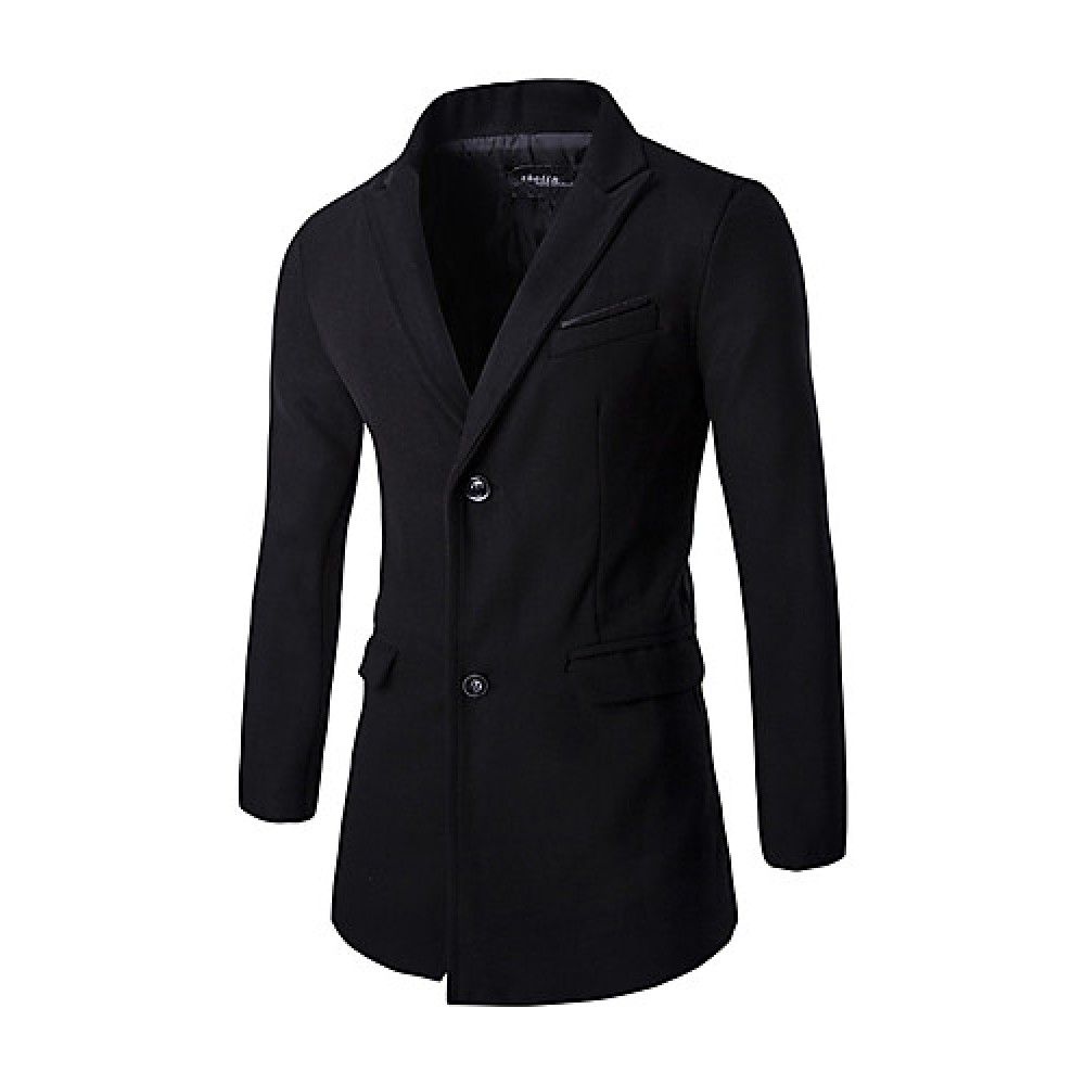 Men's Korean Slim Simple Gentleman Dress Long Section Woolen Coat,Cotton / Polyester Long Sleeve-Black / Gray