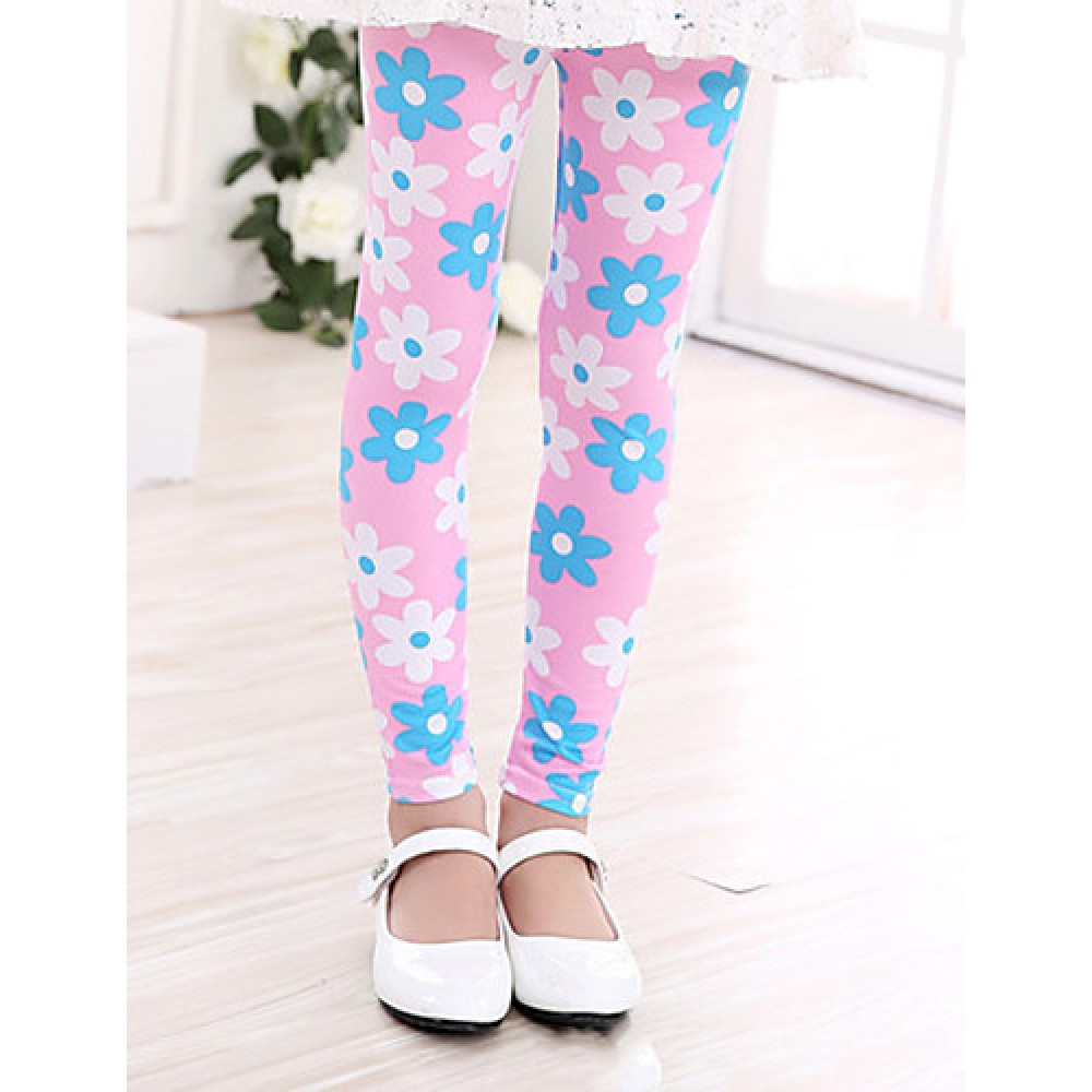 Girl's Casual/Daily Floral Leggings,Cotton Summer / Spring / Fall Green / Pink / White  